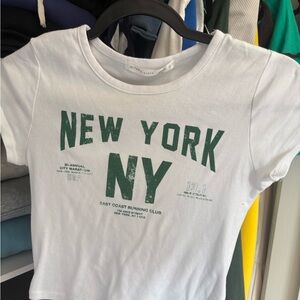 Altar'd State White and Green New York Tee